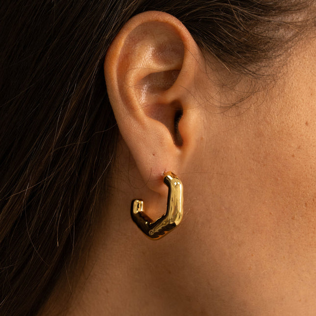 Hoop earrings - hammered hexagon 25mm