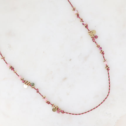 Collier - sur cordon avec anneaux en acier inoxydable, perles en céramique émaillée et perles d'eau douce