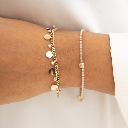 Bracelet - maille gourmette, pastilles rondes et cristaux