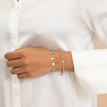 Bracelet - maille gourmette, pastilles rondes et cristaux