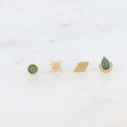 Mini Zinnia Chip Earrings - round, star, textured diamond and drop - natural stone