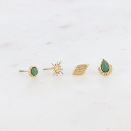 Mini Zinnia Chip Earrings - round, star, textured diamond and drop - natural stone
