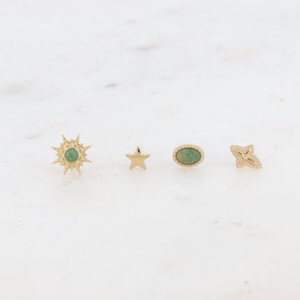 Mini Magnolia Chip Earrings - Oval, Sun, Textured Cross and Star - Natural Stone