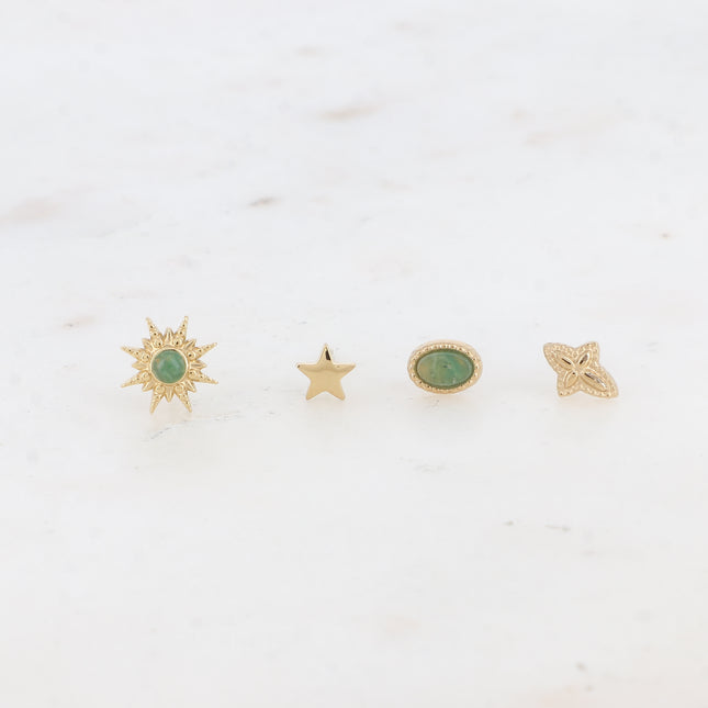 Mini Magnolia Chip Earrings - Oval, Sun, Textured Cross and Star - Natural Stone