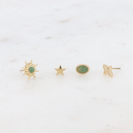 Mini Magnolia Chip Earrings - Oval, Sun, Textured Cross and Star - Natural Stone