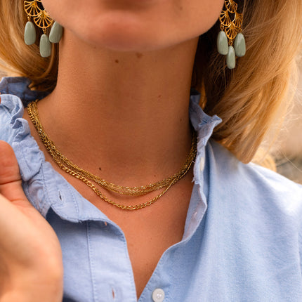 Collier Sultana - 5 rangs forçat, torsadé, gourmettes et figaro
