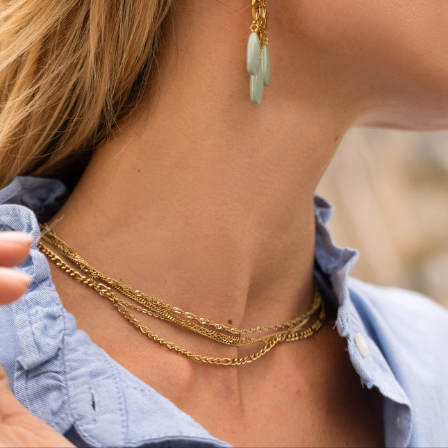 Sultana Necklace - 5 strands of curb chain, twisted chain, curb chain and Figaro chain