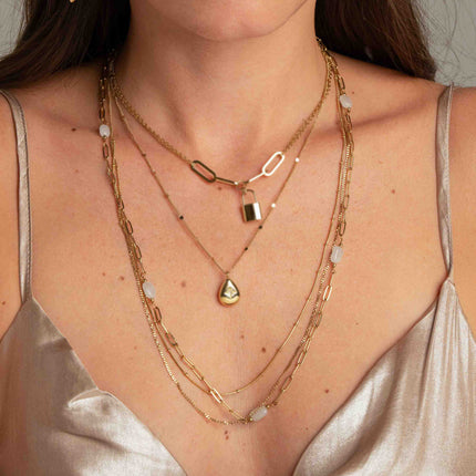 Lorraine 3-strand necklace - snake chain, oval rings and natural stones