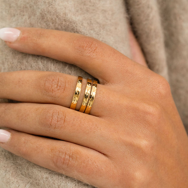Ring - 3 rows, hammered