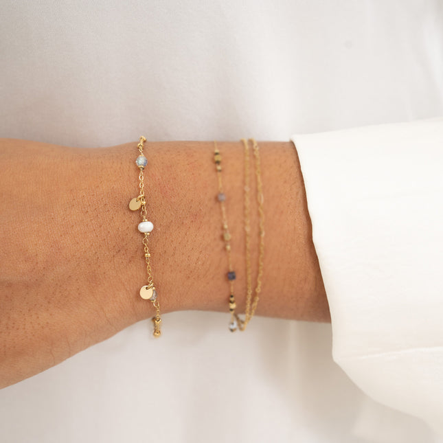 Bracelet - round discs, natural stones and freshwater pearl