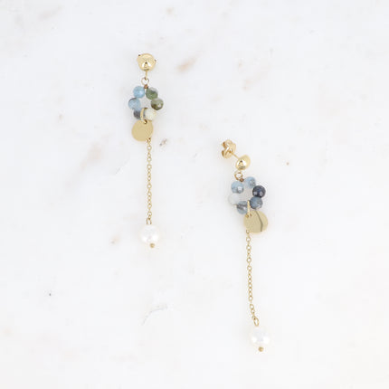 Boucles pendantes - anneau de pierres naturelles et chaîne pendante