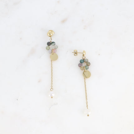Boucles pendantes - anneau de pierres naturelles et chaîne pendante