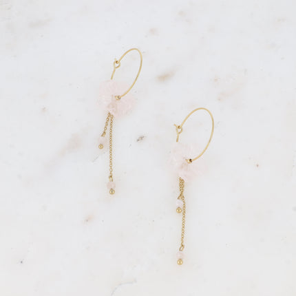 Joannie Creole earrings - natural stone flower and dangling chains with natural stone