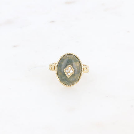 Bague Maayan - pierre naturelle ovale, losange avec oxydes de zirconium