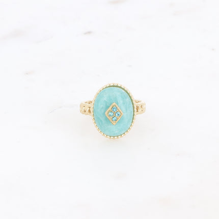 Bague Maayan - pierre naturelle ovale, losange avec oxydes de zirconium