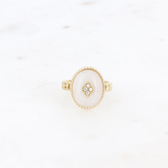 Bague Maayan - pierre naturelle ovale, losange avec oxydes de zirconium