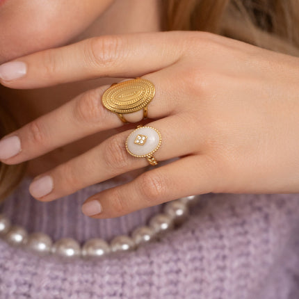 Bague Maayan - pierre naturelle ovale, losange avec oxydes de zirconium