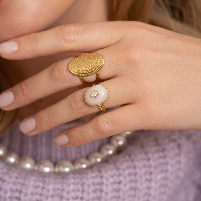 Bague Maayan - pierre naturelle ovale, losange avec oxydes de zirconium