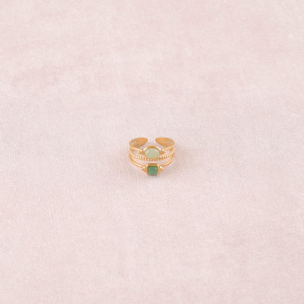 Bague Lunatéssa - 3 rangs, 2 pierres naturelles carrée et ovale