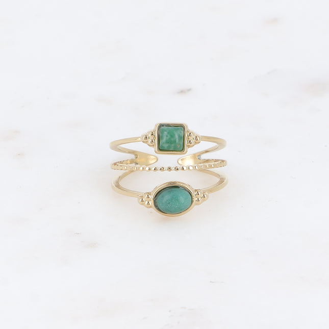 Lunatessa Ring - 3 rows, 2 natural stones (square and oval)