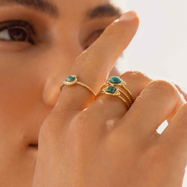 Lunatessa Ring - 3 rows, 2 natural stones (square and oval)