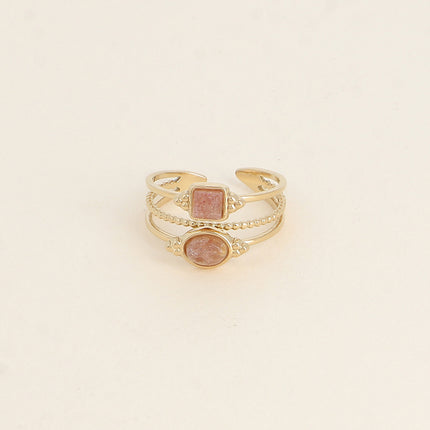 Bague Lunatéssa - 3 rangs, 2 pierres naturelles carrée et ovale