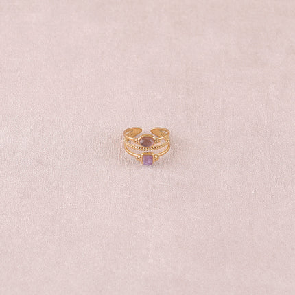Bague Lunatéssa - 3 rangs, 2 pierres naturelles carrée et ovale