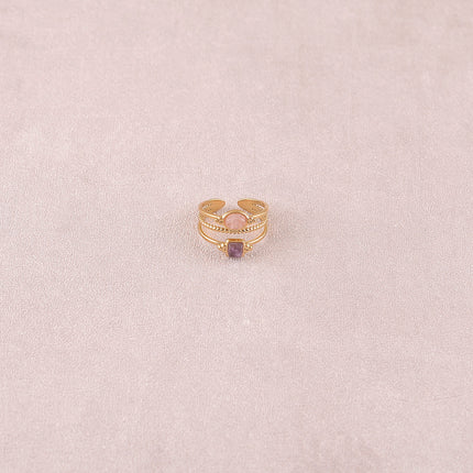 Bague Lunatéssa - 3 rangs, 2 pierres naturelles carrée et ovale