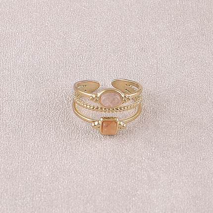 Bague Lunatéssa - 3 rangs, 2 pierres naturelles carrée et ovale