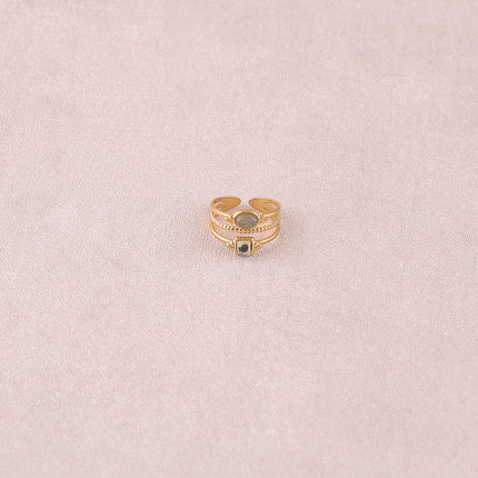 Bague Lunatéssa - 3 rangs, 2 pierres naturelles carrée et ovale