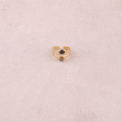 Bague Lunatéssa - 3 rangs, 2 pierres naturelles carrée et ovale