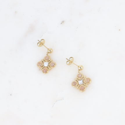 Dangle earrings - geometric pattern with natural stones and square-cut crystal