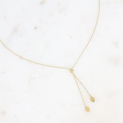 Collier Colette Y type cravate - boule coulissante, pampilles ovales plates