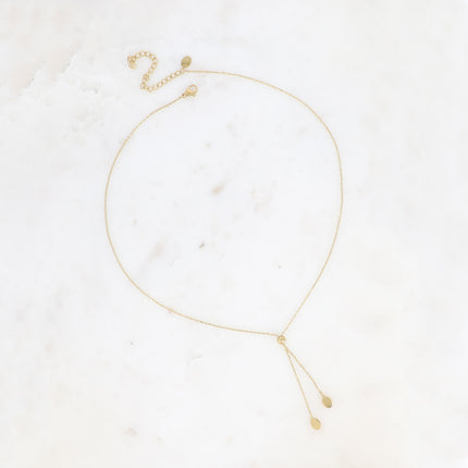 Collier Colette Y type cravate - boule coulissante, pampilles ovales plates