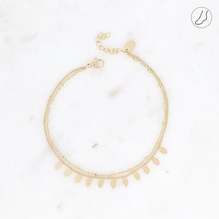 Bracelet de cheville Erikoa - 2 rangs, chaîne avec boules et pampilles ovales plates