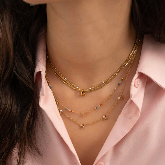 Collier Nyxa - pampilles rondes texturées, perles oxydes de zirconium et perles d'eau douce