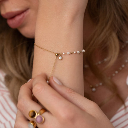 Teodora Bracelet - sliding bead, white resin beads and cut crystal