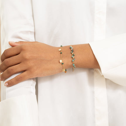 Bracelet - maille rectangulaire, pierres naturelles et perles cubiques
