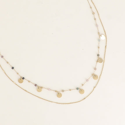 Collier 2 rangs - pastilles rondes, pierres naturelles cubiques