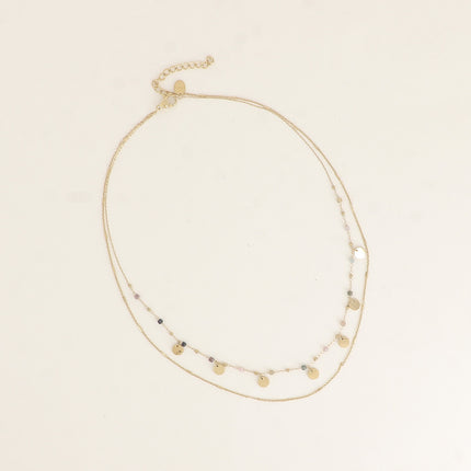 Collier 2 rangs - pastilles rondes, pierres naturelles cubiques
