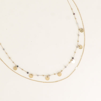 Collier 2 rangs - pastilles rondes, pierres naturelles cubiques