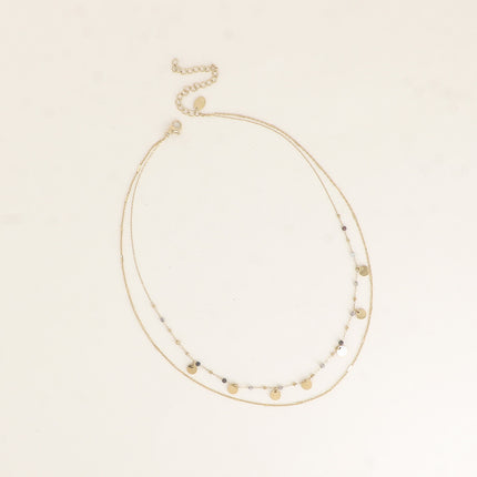 Collier 2 rangs - pastilles rondes, pierres naturelles cubiques