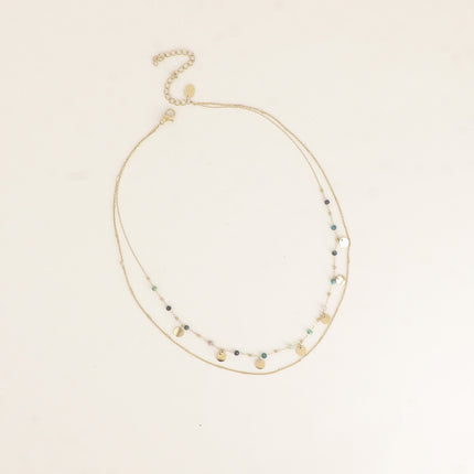 Collier 2 rangs - pastilles rondes, pierres naturelles cubiques