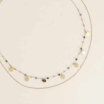 Collier 2 rangs - pastilles rondes, pierres naturelles cubiques