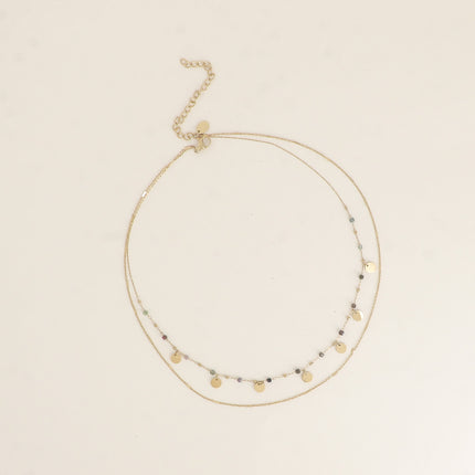 Collier 2 rangs - pastilles rondes, pierres naturelles cubiques