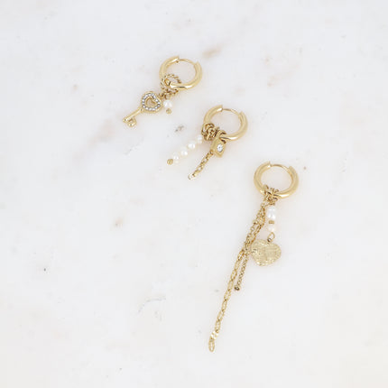 Set de 3 créoles Shahinez - clef coeur, cadenas et coeur texturé