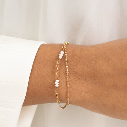 Bracelet - 2 rows with freshwater pearls