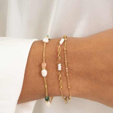 Bracelet - 2 rows with freshwater pearls