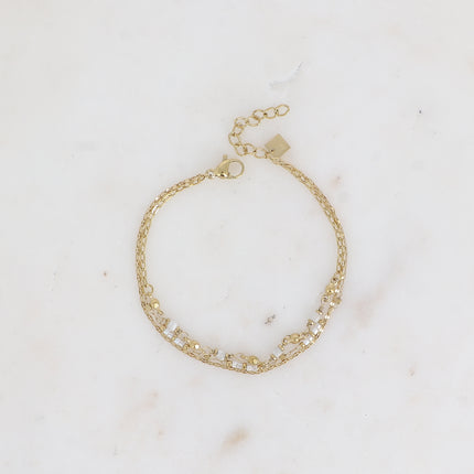 Bracelet Donna - 3 rangs, maille grain de café plat, perles rocailles et pierres naturelles