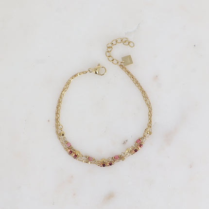 Bracelet Donna - 3 rangs, maille grain de café plat, perles rocailles et pierres naturelles